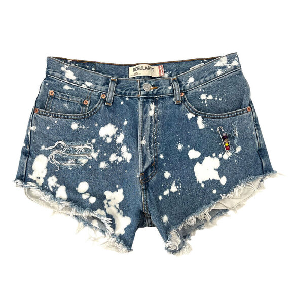 Levi's 505 Custom Bleach Dyed Denim High Rise Jean Shorts - Picture 1 of 6